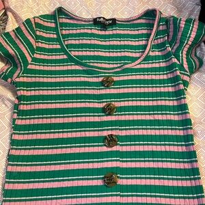 Pink and green striped shirt size medium by full circle trends tight ish fitting